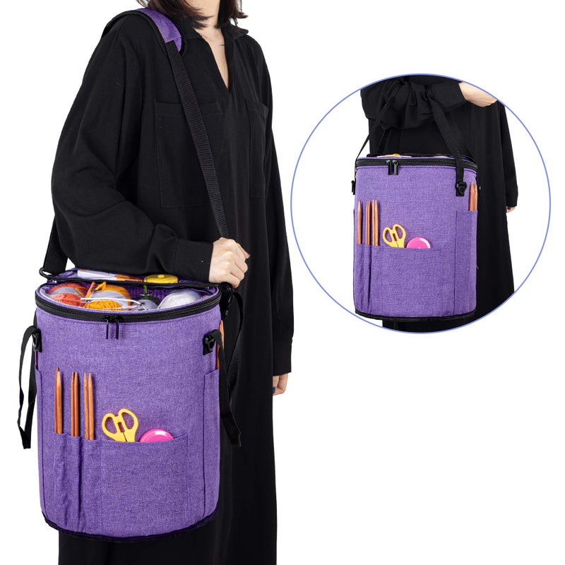 Teamoy Crochet Bags for Women, Yarn Storage Organizer, Knitting Project Bag for Knitting Needles and Hooks, Purple - Image 5